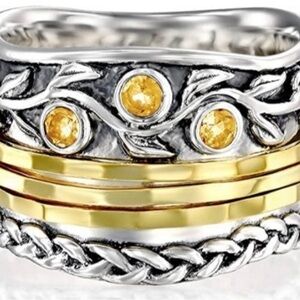 EUC Or Paz | Sterling Silver-14K | 3 stone Citrine Spinner Ring | Size 8